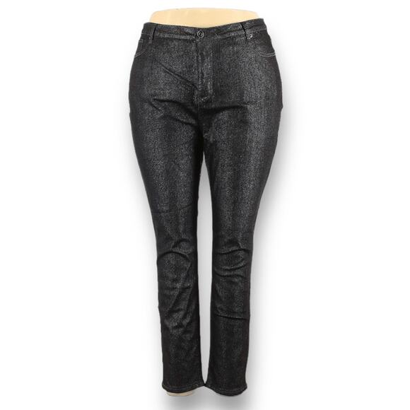 ModCloth Pants Metal Dipped and Dapper Skinny Jeans Black Silver Plus Size 26W - Picture 2 of 12